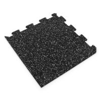Černo-bílá gumová modulová puzzle dlažba (roh) FLOMA FitFlo SF1050 - délka 50 cm, šířka 50 cm a výška 1,6 cm