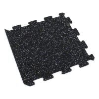 Černo-bílo-modrá gumová modulová puzzle dlažba (okraj) FLOMA FitFlo SF1050 - délka 100 cm, šířka 100 cm a výška 1 cm
