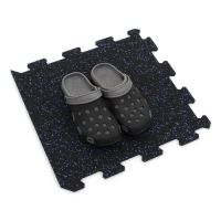 Černo-modrá gumová podlahová deska (puzzle - okraj) FLOMA FitFlo SF1050 - délka 100 cm, šířka 100 cm, výška 1 cm