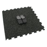 Černo-zelená gumová modulová puzzle dlažba (okraj) FLOMA FitFlo SF1050 - délka 100 cm, šířka 100 cm a výška 1 cm
