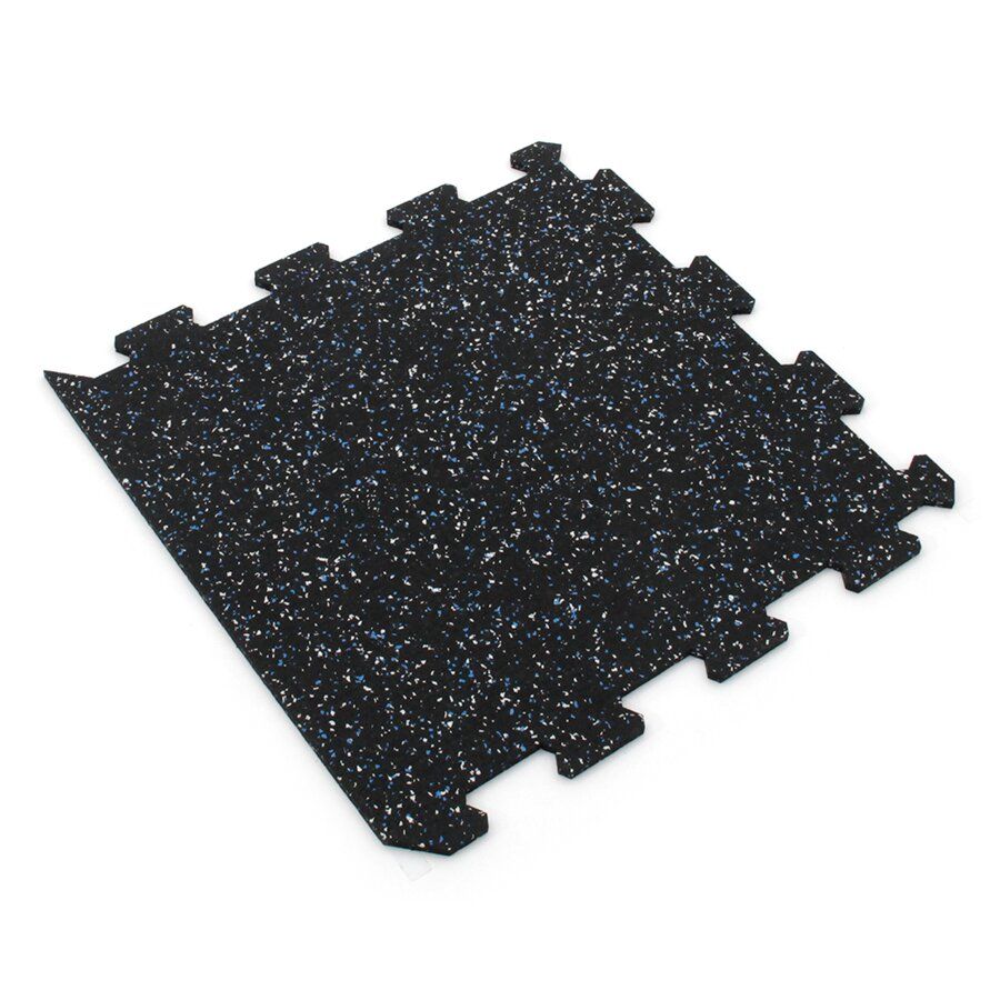 Černo-bílo-modrá gumová podlahová deska (puzzle - okraj) FLOMA FitFlo SF1050 - délka 50 cm, šířka 50 cm, výška 1,6 cm
