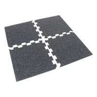 Černo-bílo-modrá gumová modulová puzzle dlažba (roh) FLOMA FitFlo SF1050 - délka 50 cm, šířka 50 cm, výška 1,6 cm