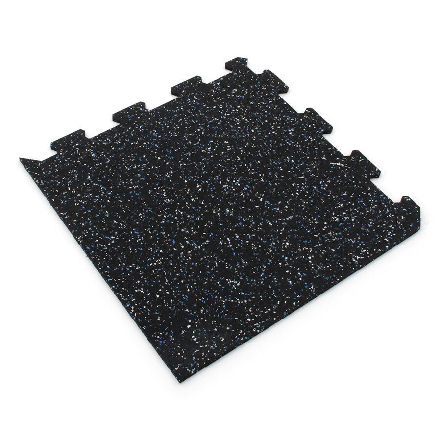 Černo-bílo-modrá gumová podlahová deska (puzzle - roh) FLOMA FitFlo SF1050 - délka 50 cm, šířka 50 cm, výška 1 cm