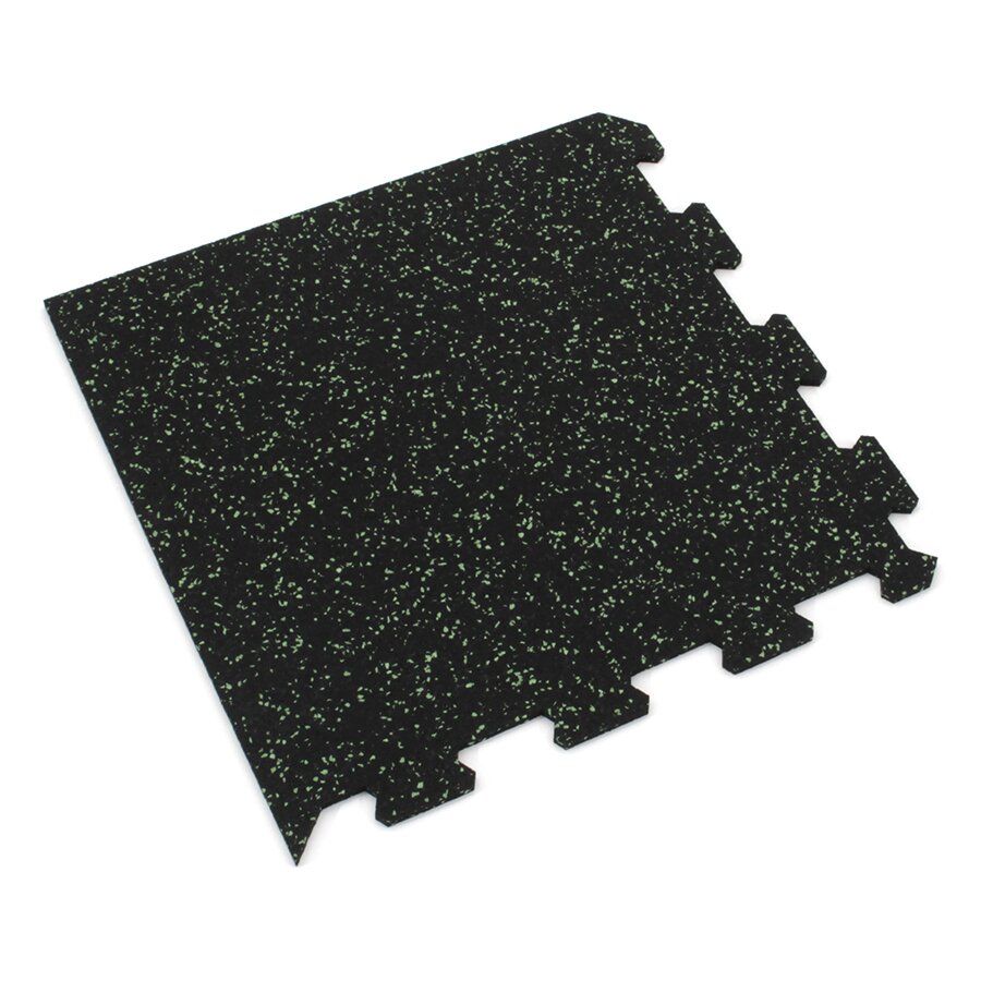 Černo-zelená gumová podlahová deska (puzzle - roh) FLOMA FitFlo SF1050 - délka 50 cm, šířka 50 cm, výška 1 cm