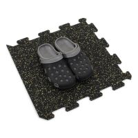Černo-žlutá gumová podlahová deska (puzzle - okraj) FLOMA IceFlo SF1100 - délka 100 cm, šířka 100 cm, výška 1,6 cm