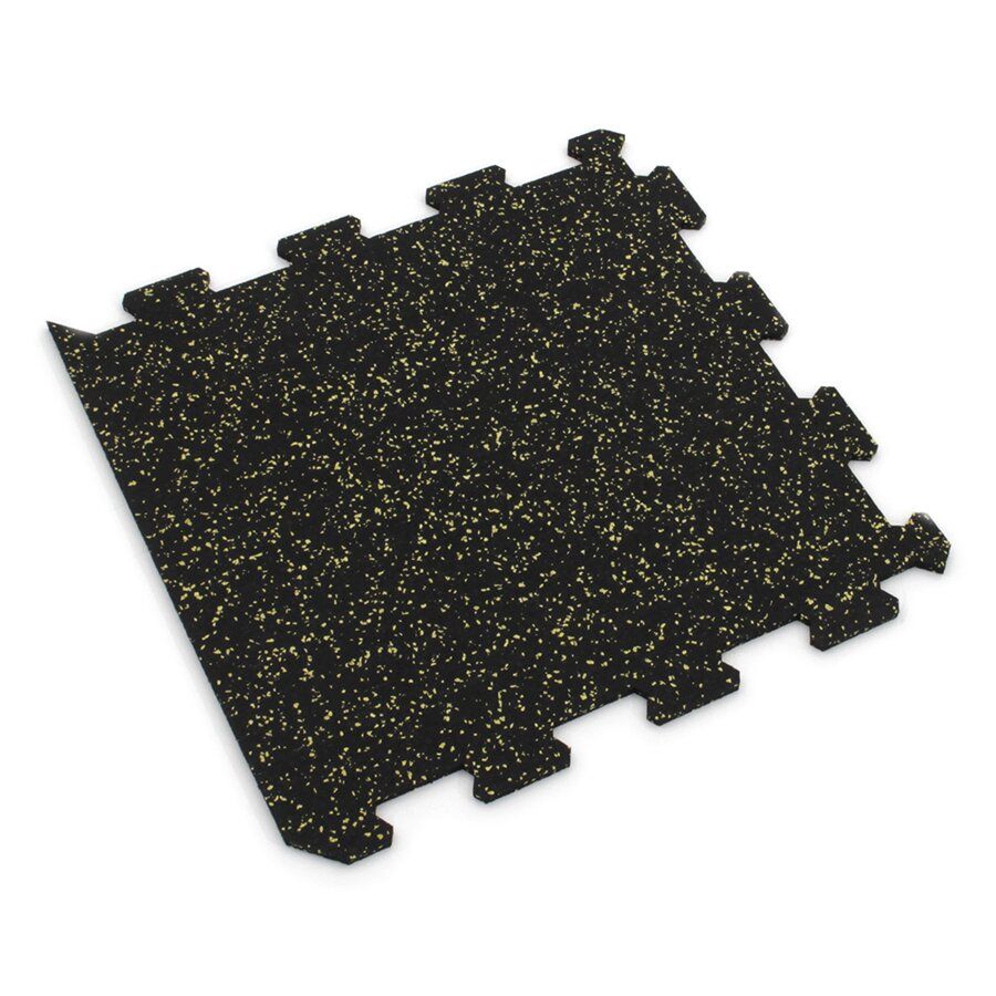 Černo-žlutá gumová podlahová deska (puzzle - okraj) FLOMA FitFlo SF1050 - délka 50 cm, šířka 50 cm, výška 1 cm