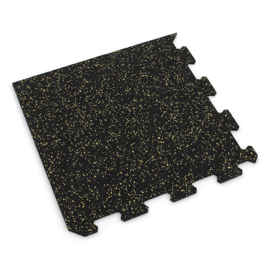 Černo-žlutá gumová podlahová deska (puzzle - roh) FLOMA FitFlo SF1050 - délka 50 cm, šířka 50 cm, výška 1,6 cm