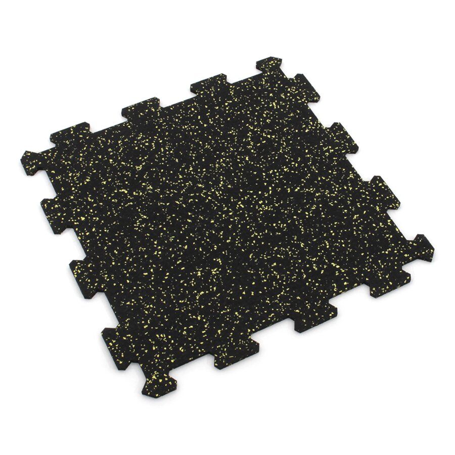 Černo-žlutá gumová modulová puzzle dlažba (střed) FLOMA FitFlo SF1050 - délka 50 cm, šířka 50 cm, výška 1,6 cm