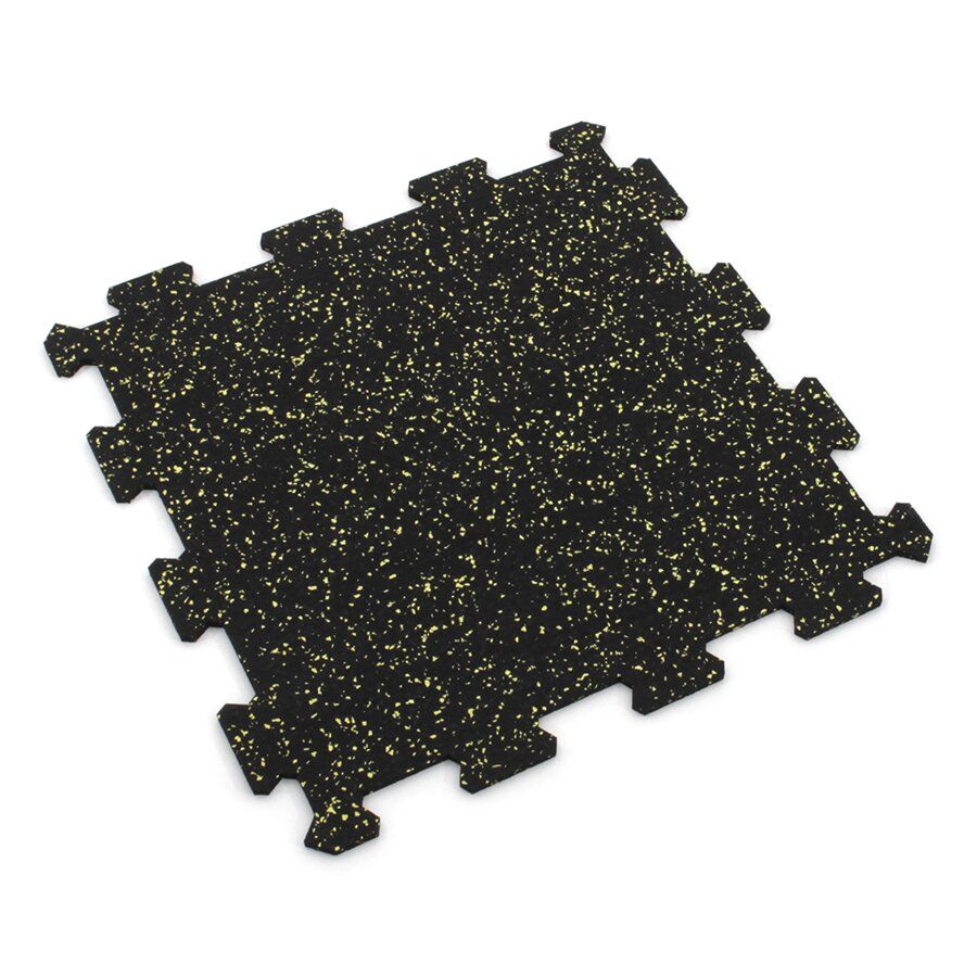 Černo-žlutá gumová podlahová deska (puzzle - střed) FLOMA IceFlo SF1100 - délka 100 cm, šířka 100 cm, výška 1,6 cm