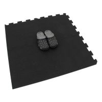 Černo-bílo-modro-šedá gumová modulová puzzle dlažba (okraj) FLOMA Sandwich - délka 100 cm, šířka 100 cm, výška 2 cm