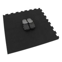 Černo-bílo-modro-šedá gumová podlahová deska (puzzle - okraj) FLOMA Sandwich EPDM - délka 100 cm, šířka 100 cm, výška 2,5 cm