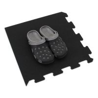 Černo-bílo-modro-šedá gumová podlahová deska (puzzle - roh) FLOMA Sandwich EPDM - délka 100 cm, šířka 100 cm, výška 1,5 cm