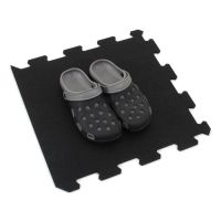 Černo-bílo-modro-šedá gumová podlahová deska (puzzle - okraj) FLOMA Sandwich EPDM - délka 100 cm, šířka 100 cm, výška 1,5 cm
