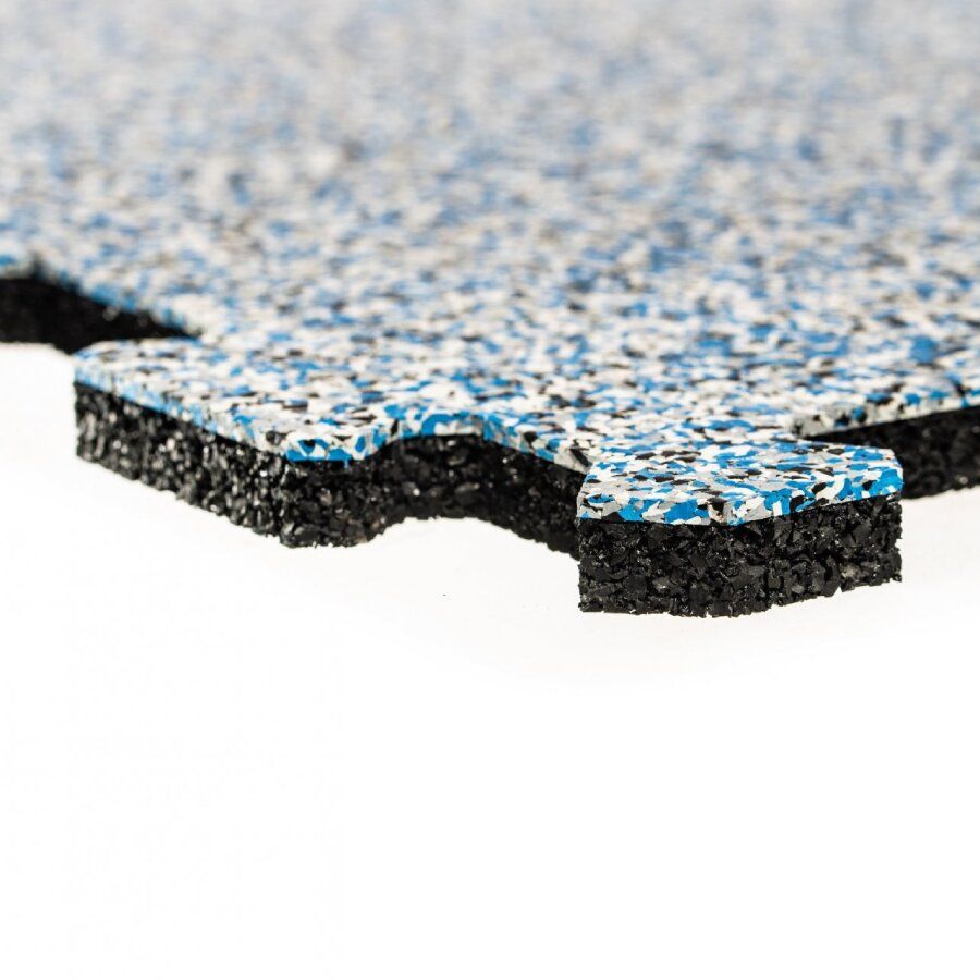 Černo-bílo-modro-šedá gumová podlahová deska (puzzle - roh) FLOMA Sandwich EPDM - délka 100 cm, šířka 100 cm, výška 1,5 cm