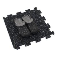 Černo-bílo-modrá gumová podlahová deska (puzzle - okraj) FLOMA IceFlo SF1100 - délka 100 cm, šířka 100 cm, výška 1,6 cm