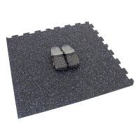 Černo-bílo-modrá gumová podlahová deska (puzzle - okraj) FLOMA IceFlo SF1100 - délka 100 cm, šířka 100 cm, výška 1,6 cm