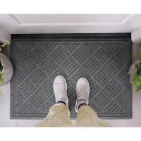 Šedá textilní gumová vstupní rohož FLOMA Parquet - délka 60 cm, šířka 90 cm, výška 1,1 cm