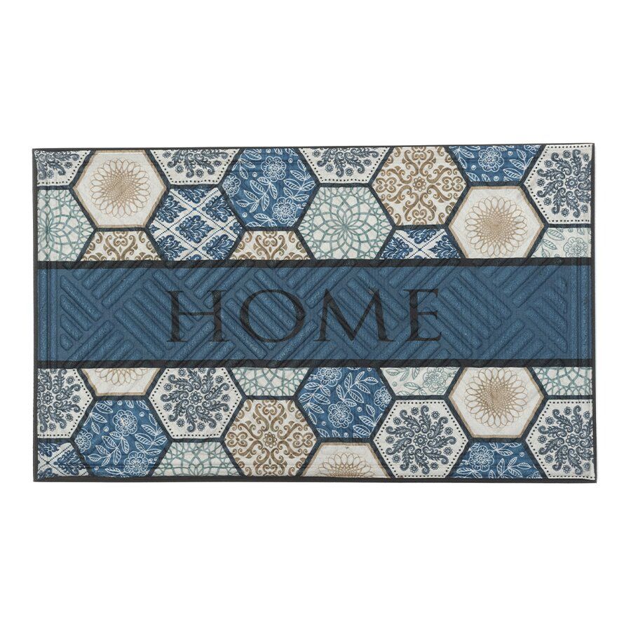 Textilní gumová vstupní rohož FLOMA Blue Tiles - délka 45 cm, šířka 75 cm, výška 1,1 cm