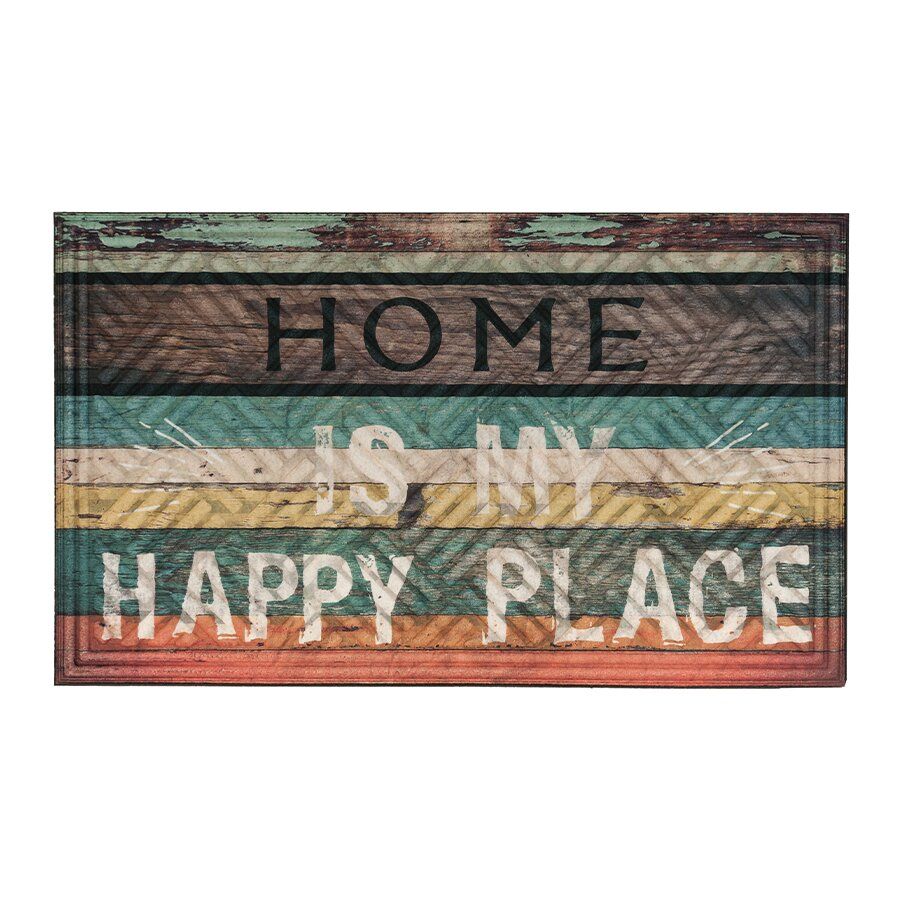 Textilní gumová vstupní rohož FLOMA Happy Place - délka 45 cm, šířka 75 cm, výška 1,1 cm