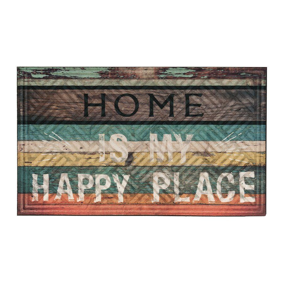 Textilní gumová vstupní rohož FLOMA Happy place - délka 45 cm, šířka 75 cm, výška 1,1 cm