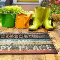 Textilní gumová vstupní rohož FLOMA Happy Place - délka 45 cm, šířka 75 cm, výška 1,1 cm