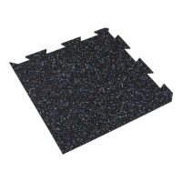 Černo-bílo-modrá gumová podlahová deska (puzzle - roh) FLOMA FitFlo SF1050 - délka 47,8 cm, šířka 47,8 cm, výška 0,8 cm