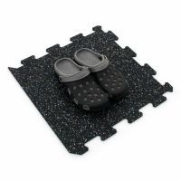 Černo-bílo-modrá gumová podlahová deska (puzzle - okraj) FLOMA FitFlo SF1050 - délka 47,8 cm, šířka 47,8 cm, výška 0,8 cm
