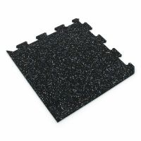 Černo-bílo-modrá gumová podlahová deska (puzzle - roh) FLOMA FitFlo SF1050 - délka 47,8 cm, šířka 47,8 cm, výška 0,8 cm