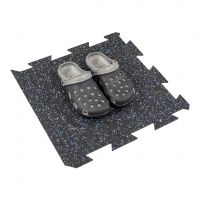 Černo-bílo-modrá gumová podlahová deska (puzzle - okraj) FLOMA FitFlo SF1050 - délka 50 cm, šířka 50 cm, výška 1,6 cm