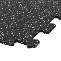 Černo-bílá gumová modulová puzzle dlažba (okraj) FLOMA FitFlo SF1050 - délka 95,6 cm, šířka 95,6 cm, výška 0,8 cm