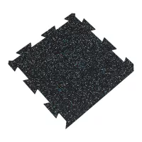 Černo-bílo-modrá gumová podlahová deska (puzzle - okraj) FLOMA FitFlo SF1050 - délka 50 cm, šířka 50 cm, výška 1 cm