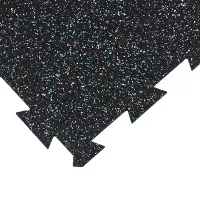 Černo-bílo-modrá gumová podlahová deska (puzzle - okraj) FLOMA FitFlo SF1050 - délka 50 cm, šířka 50 cm, výška 1,6 cm