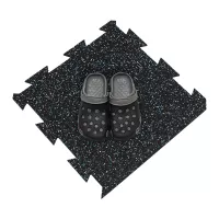 Černo-bílo-modrá gumová podlahová deska (puzzle - okraj) FLOMA FitFlo SF1050 - délka 50 cm, šířka 50 cm, výška 1,6 cm