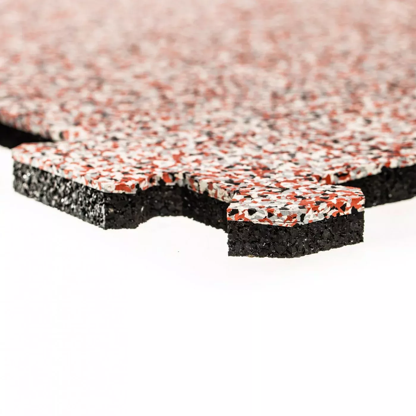 Černo-bílo-červeno-šedá gumová podlahová deska (puzzle - střed) FLOMA Sandwich EPDM - délka 100 cm, šířka 100 cm, výška 2 cm