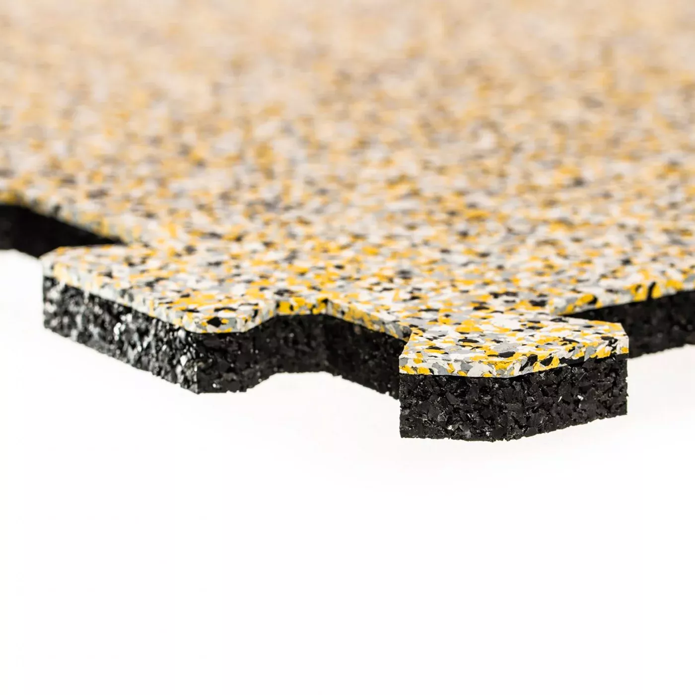Černo-bílo-žluto-šedá gumová podlahová deska (puzzle - roh) FLOMA Sandwich EPDM - délka 100 cm, šířka 100 cm, výška 2,5 cm