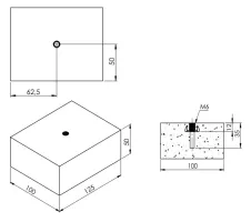 Gumový střešní podstavec s ALU fólií pod kabelový žlab FLOMA 1xM8 - délka 12,5 cm, šířka 10 cm, výška 5 cm