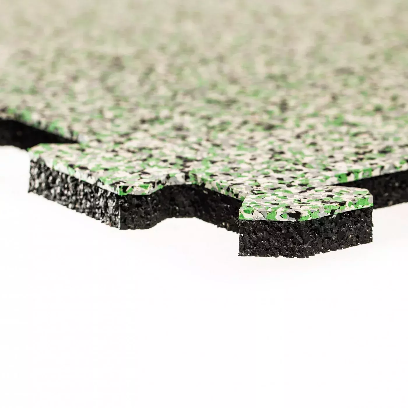 Černo-bílo-zeleno-šedá gumová tlumicí dvouvrstvá antivibrační podlahová deska FLOMA Sandwich EPDM - délka 200 cm, šířka 100 cm, výška 2,5 cm