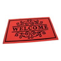 Červená textilní vstupní rohož FLOMA Welcome - Deco - délka 45 cm, šířka 75 cm, výška 0,3 cm