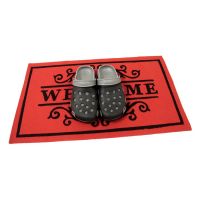 Červená textilní vstupní rohož FLOMA Welcome - Deco - délka 45 cm, šířka 75 cm, výška 0,3 cm