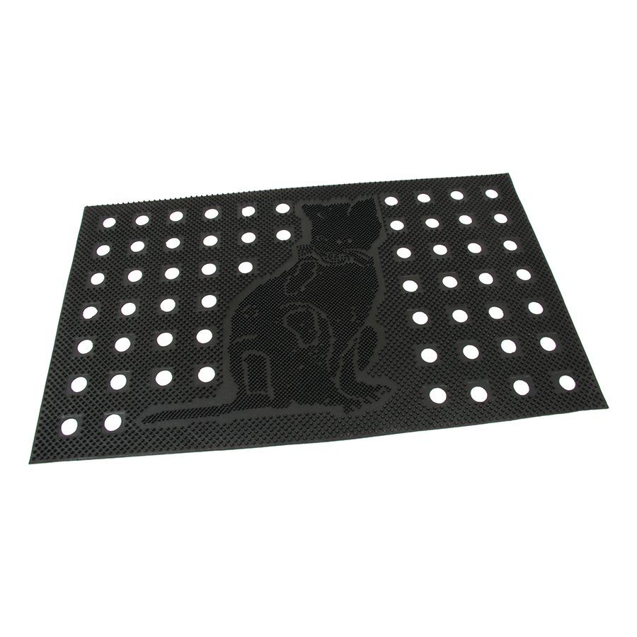 Gumová čisticí děrovaná venkovní vstupní rohož FLOMA Cat - délka 45 cm, šířka 75 cm, výška 0,7 cm
