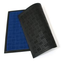 Modrá textilní gumová vstupní rohož FLOMA Criss Cross - délka 60 cm, šířka 90 cm, výška 0,8 cm