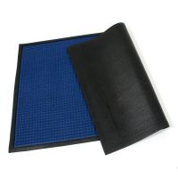Modrá textilní gumová vstupní rohož FLOMA Little Squares - délka 90 cm, šířka 150 cm, výška 0,8 cm