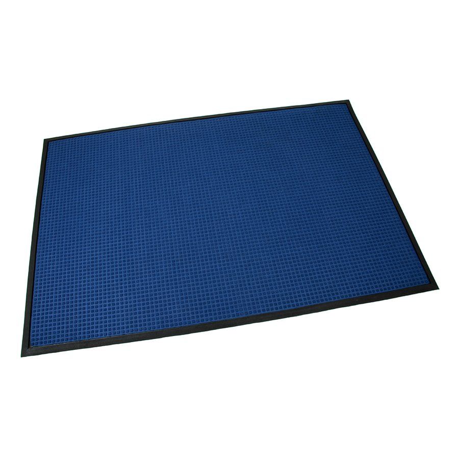Modrá textilní gumová vstupní rohož FLOMA Little Squares - délka 120 cm, šířka 180 cm, výška 0,8 cm