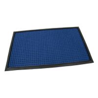 Modrá textilní gumová vstupní rohož FLOMA Little Squares - délka 45 cm, šířka 75 cm, výška 0,8 cm