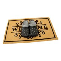 Žlutá textilní vstupní rohož FLOMA Welcome - Deco - délka 45 cm, šířka 75 cm, výška 0,3 cm