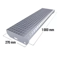 Kovový pozinkovaný protiskluzový schodišťový stupeň (30/3, 34/38) FLOMA SteelStep - šířka 100 cm, hloubka 27 cm, výška 3 cm