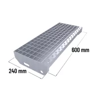 Kovový pozinkovaný protiskluzový schodišťový stupeň (30/3, 34/38) FLOMA SteelStep - šířka 60 cm, hloubka 24 cm, výška 3 cm