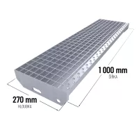 Kovový pozinkovaný protiskluzový schodišťový stupeň (30/3, 34/38) FLOMA SteelStep - šířka 100 cm, hloubka 27 cm, výška 3 cm