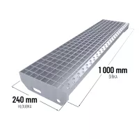 Kovový pozinkovaný protiskluzový schodišťový stupeň (30/3, 34/38) FLOMA SteelStep - šířka 100 cm, hloubka 24 cm, výška 3 cm