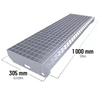 Kovový pozinkovaný protiskluzový schodišťový stupeň (30/3, 34/38) FLOMA SteelStep - šířka 100 cm, hloubka 30,5 cm, výška 3 cm